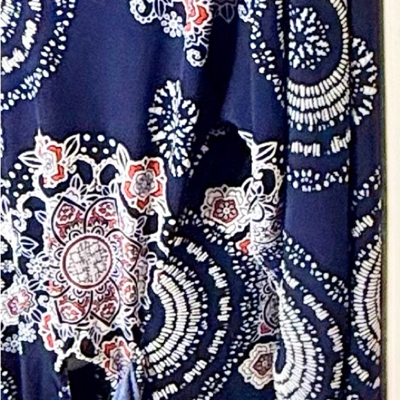 Robbie Bee Sheath Dress M Navy Blue Geometric Floral Print Knee Lnth 3/4 Sleeves - Picture 4 of 12